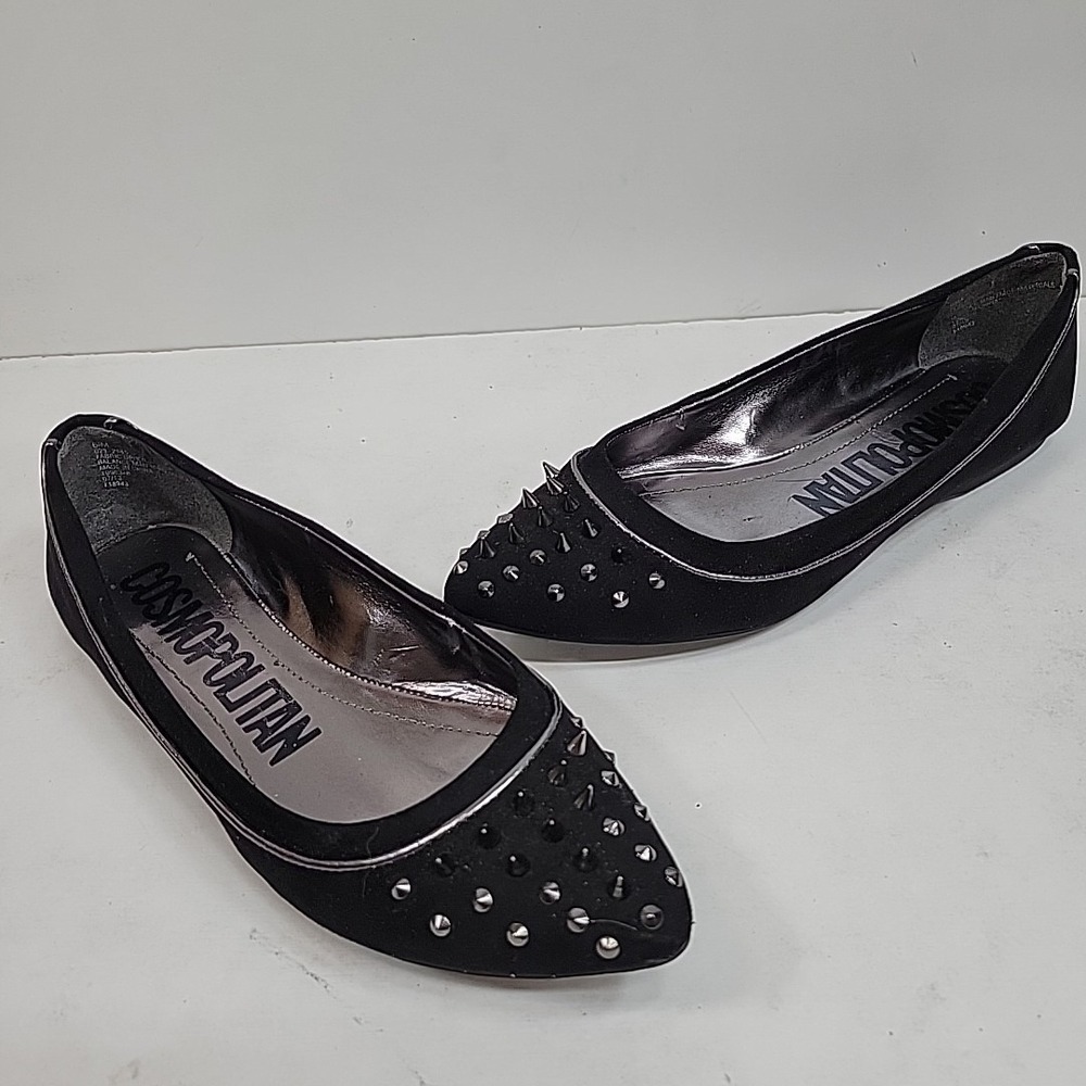 Cosmopolitan Studded Flats Black Pointed Toe Ballet Shoes Womens 6.5 Trendy